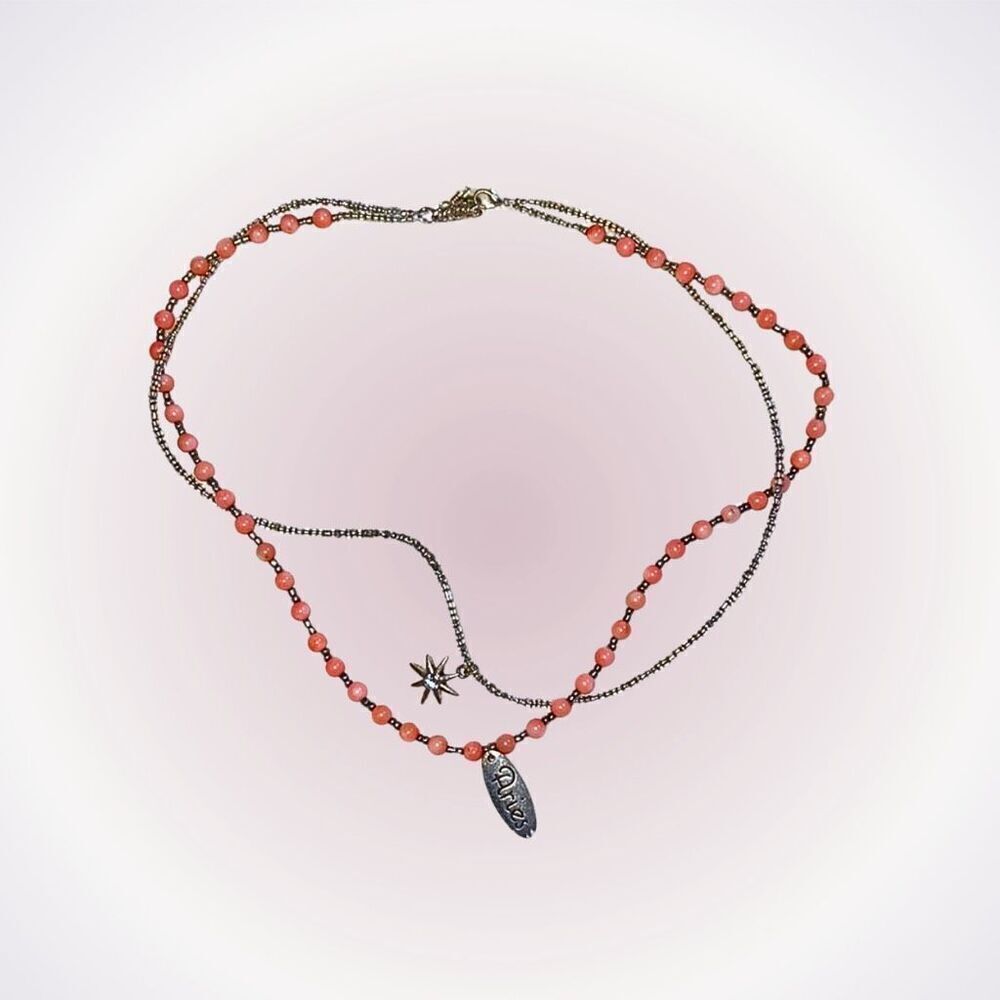 Layered aries pendant necklace with pink beads | Sz OS